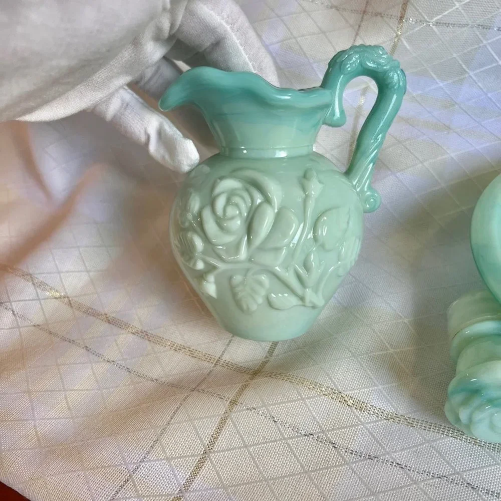 Vintage AVON Marbled Mini Pitcher, Vintage Milk Glass, Vintage Victorian bottle